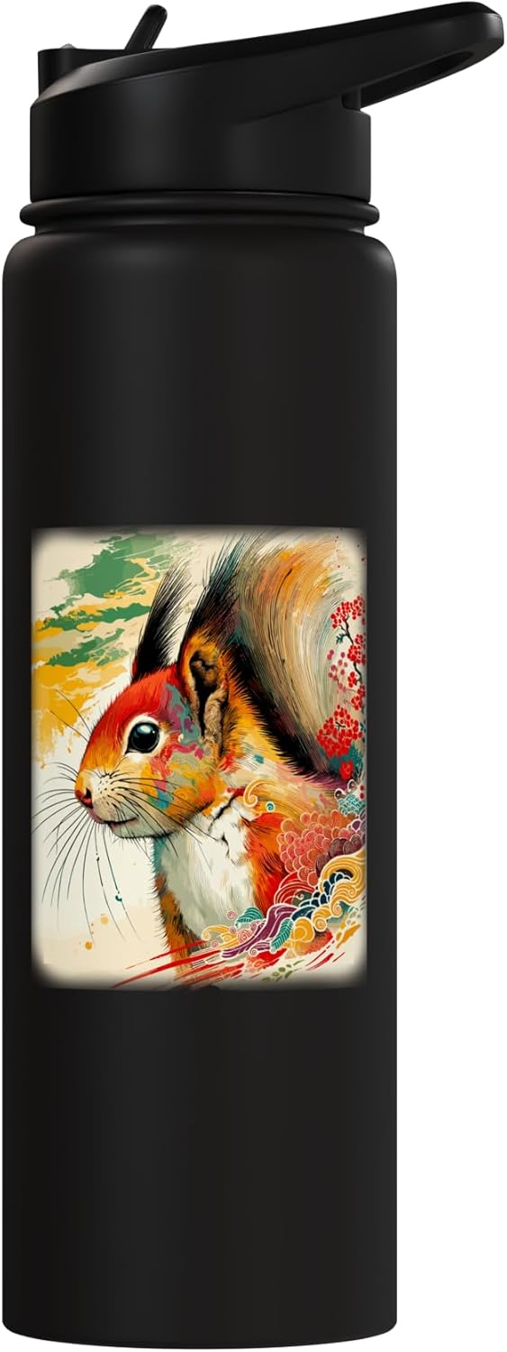 Bottella de agua aislada estilo japonés con ardilla de acero inoxidable