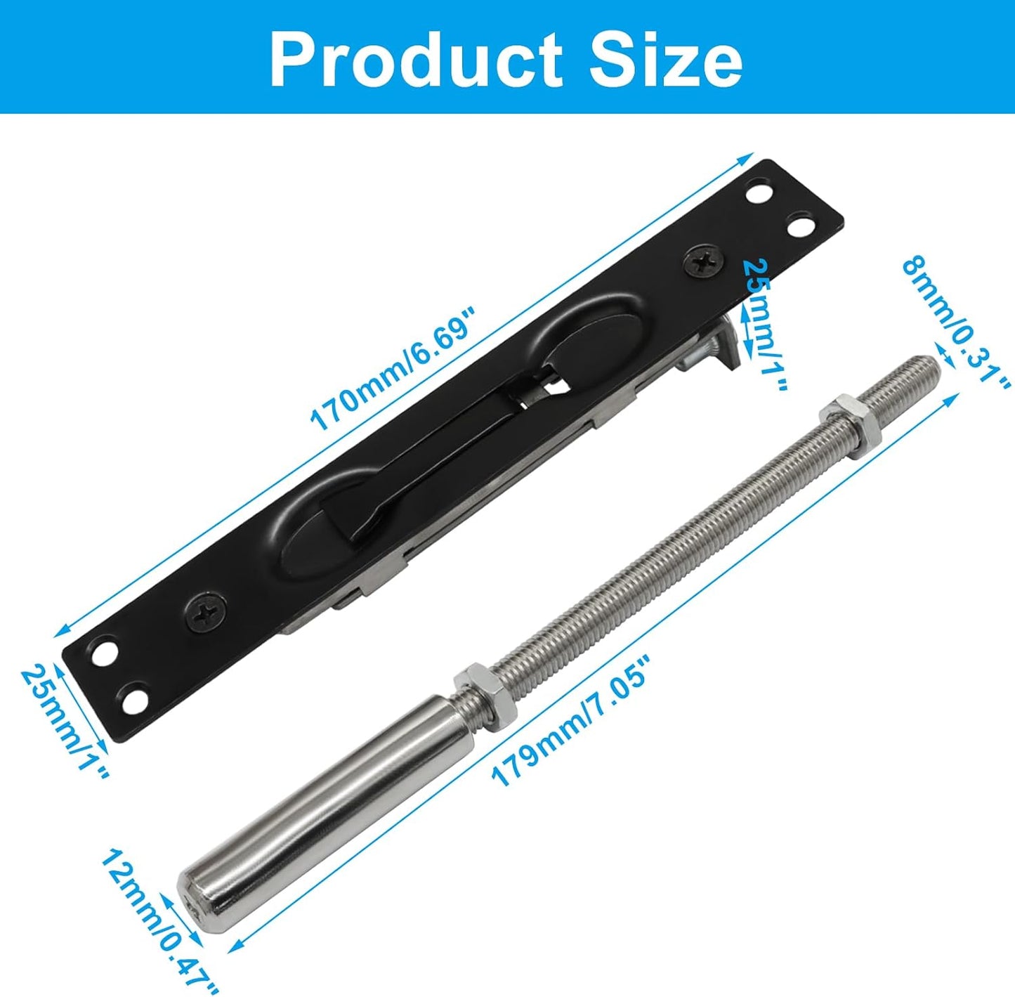 Perno extensión acero inox para puertas dobles y francesas negro