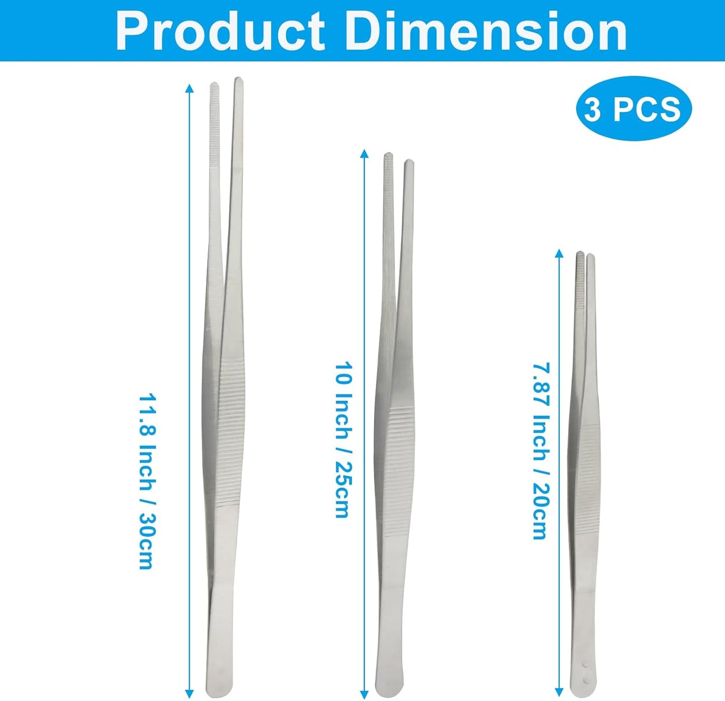 Set 3 Pinzas Acero Inox 304 Antiderrap 8-12pulg