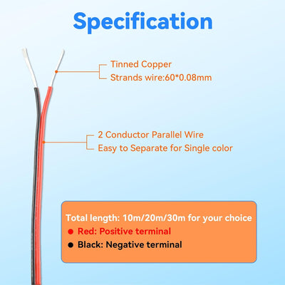 Cable eléctrico silicona 2 núcleos negro/rojo 65.6ft