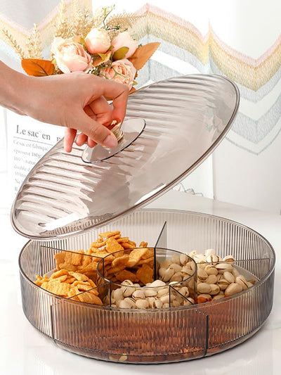 Bandeja transparente dividida con tapa 6 compartimentos para aperitivos y almacenamiento de alimentos