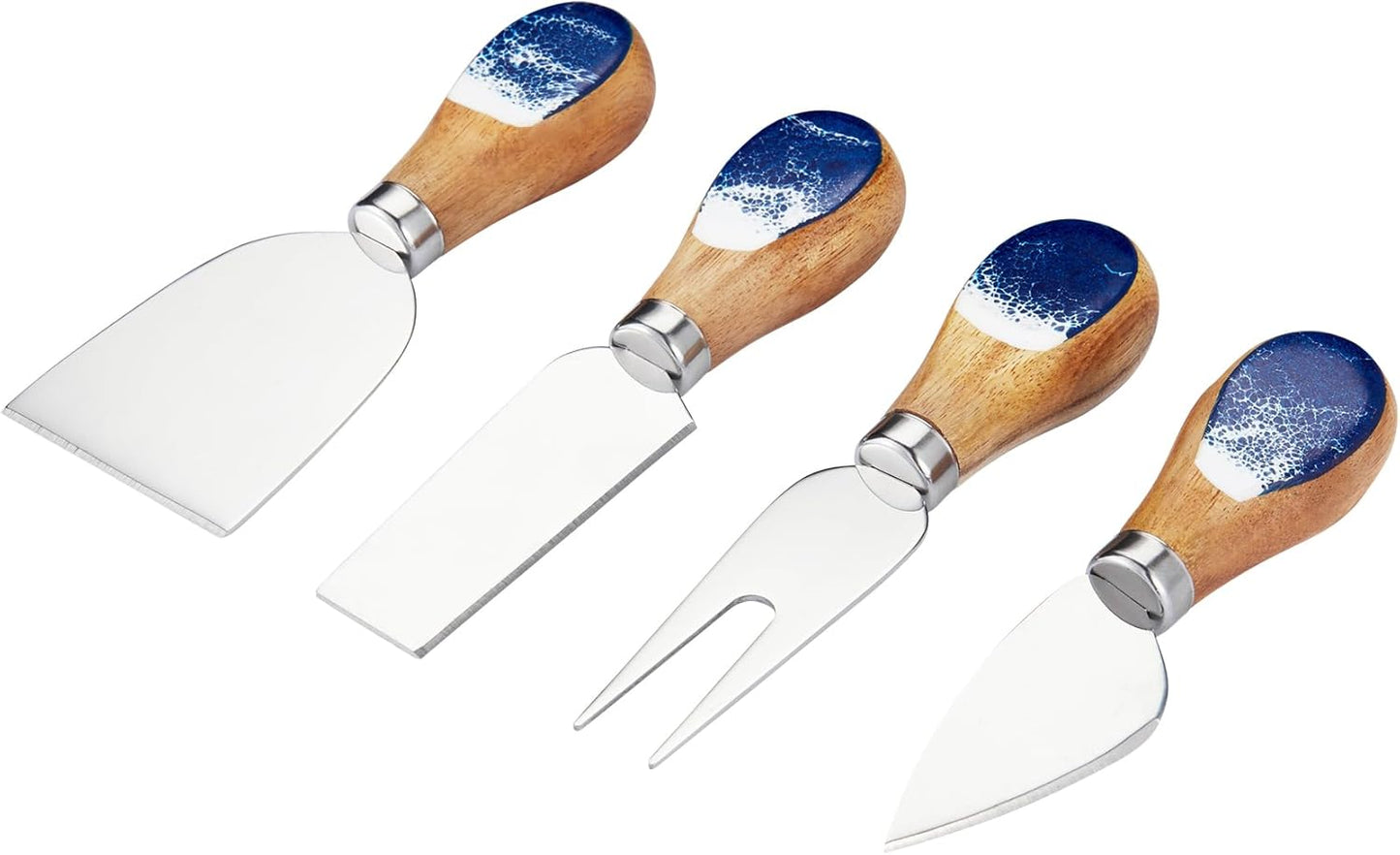 Juego de cuchillos de queso con mango de madera y resina de acero inoxidable