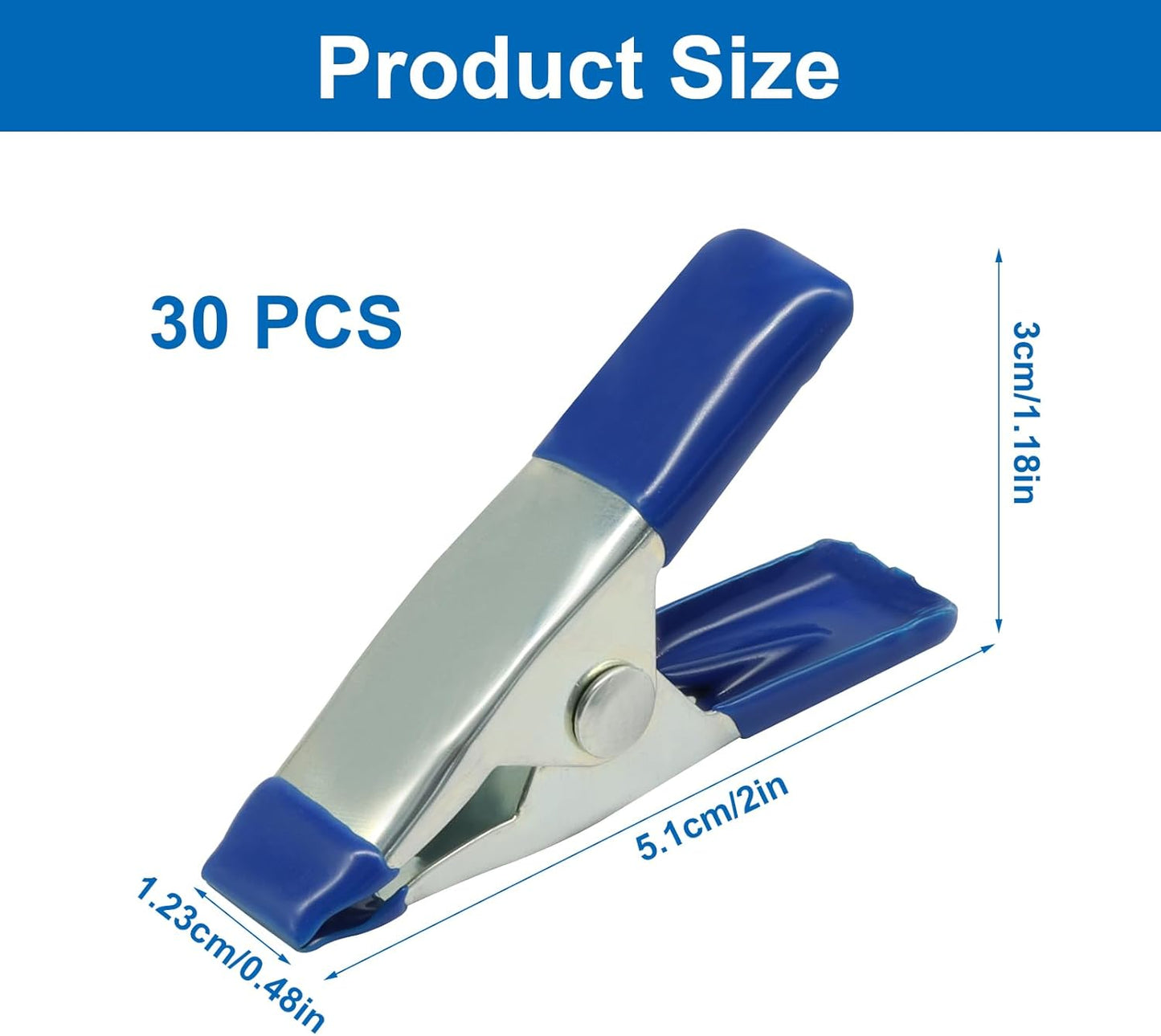30 Abrazaderas Resorte Metal 2pulg Mini Clips Azul