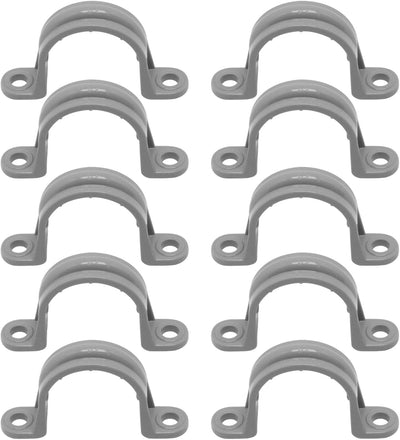 Correa tubo PVC 1pulg soportes plástico 10pzas gris