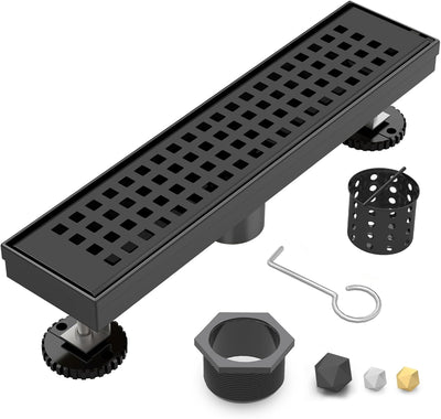 Drenaje ducha acero inox 18pulg negro mate rejilla cuadrada