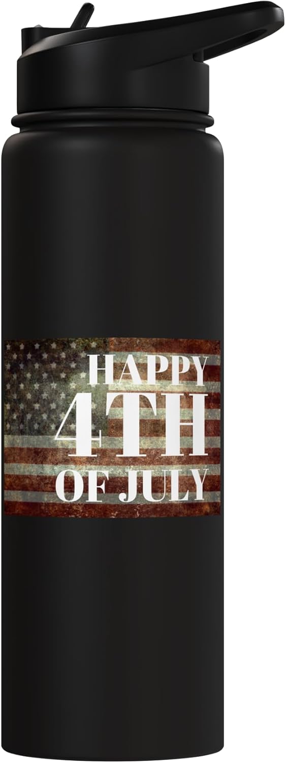 Botella de agua aislada patriótica USA con bandera independencia