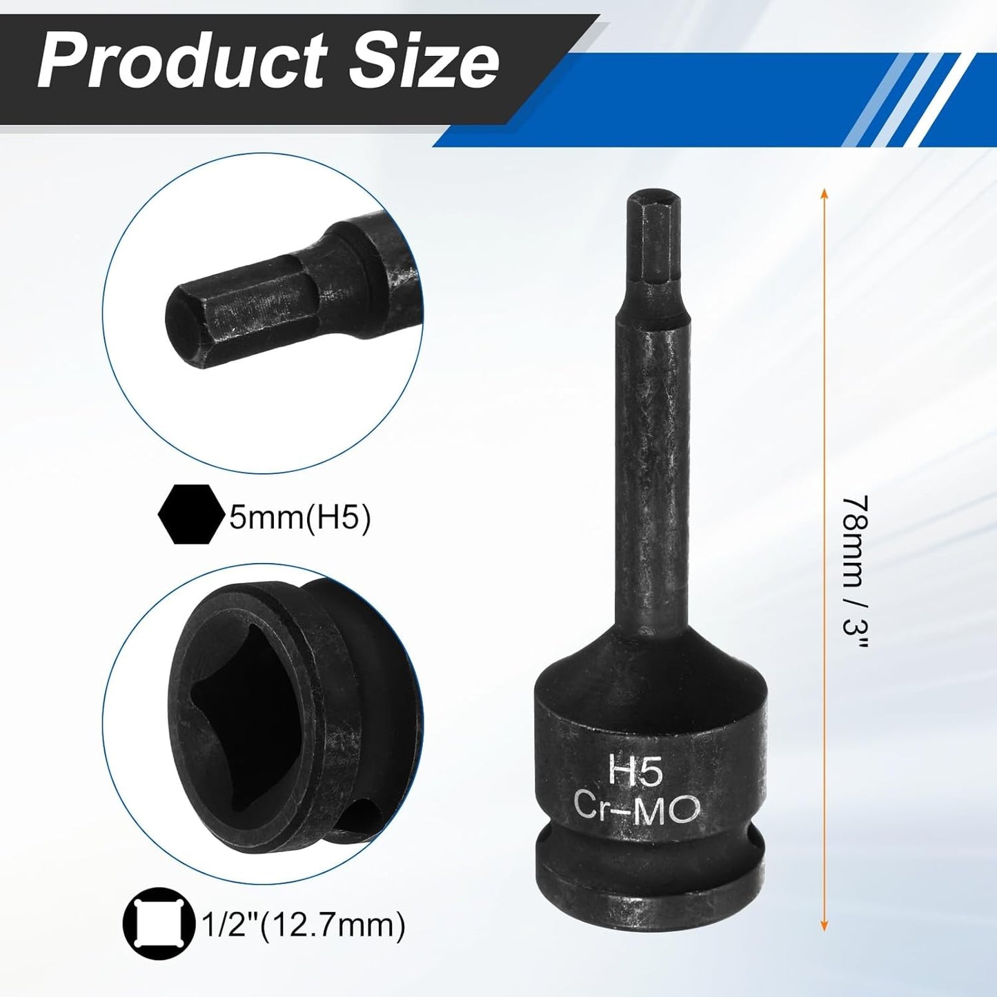 3 Pzas llave impacto hexagonal 1/2" acero cr-mo 6 puntos