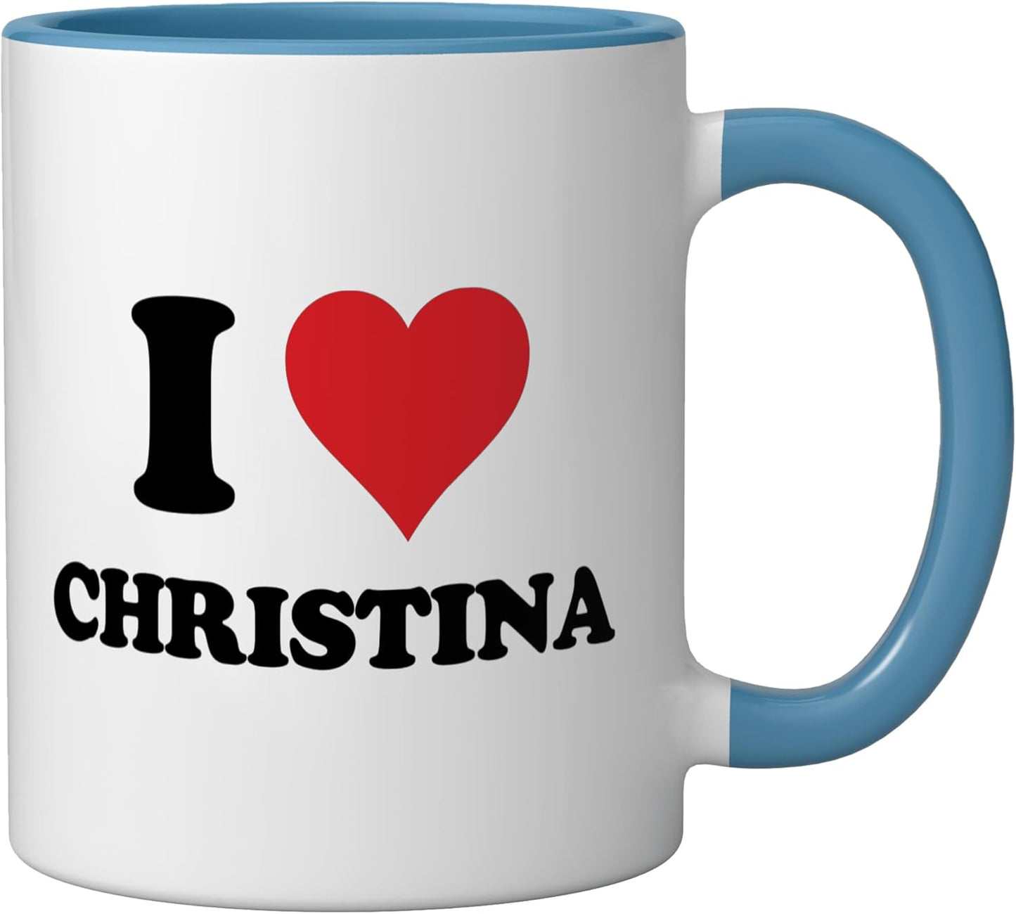 Taza cerámica personalizada azul/blanco I Heart Christina