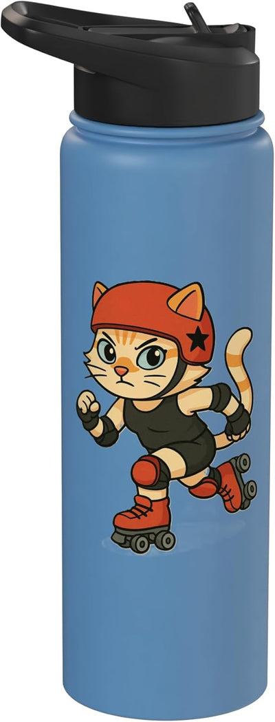 Bottella de agua acero inoxidable Roller Derby Cat con dibujo de gato patinando