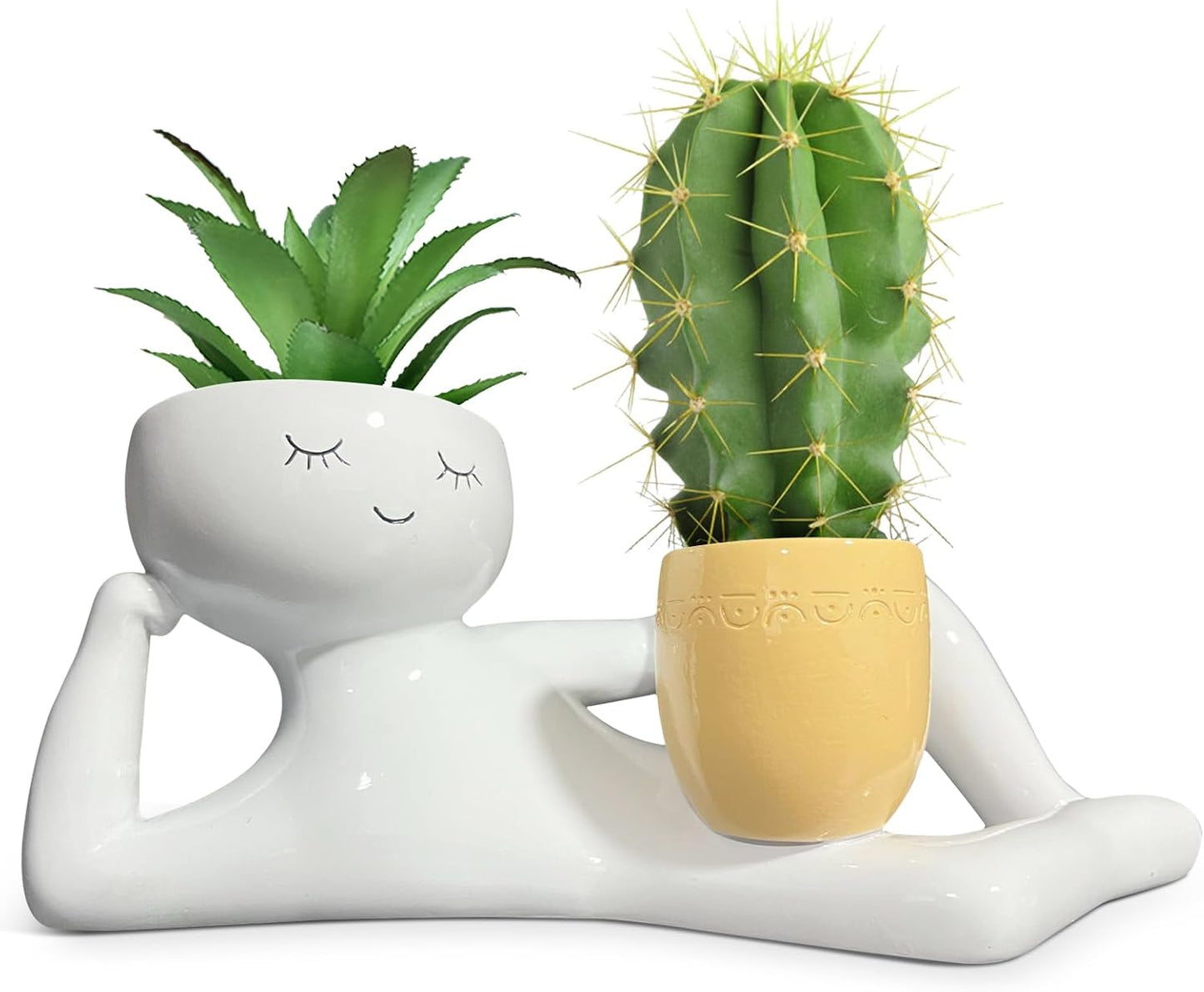 Maceta cara divertida con drenaje decoración hogar jardín amarillo