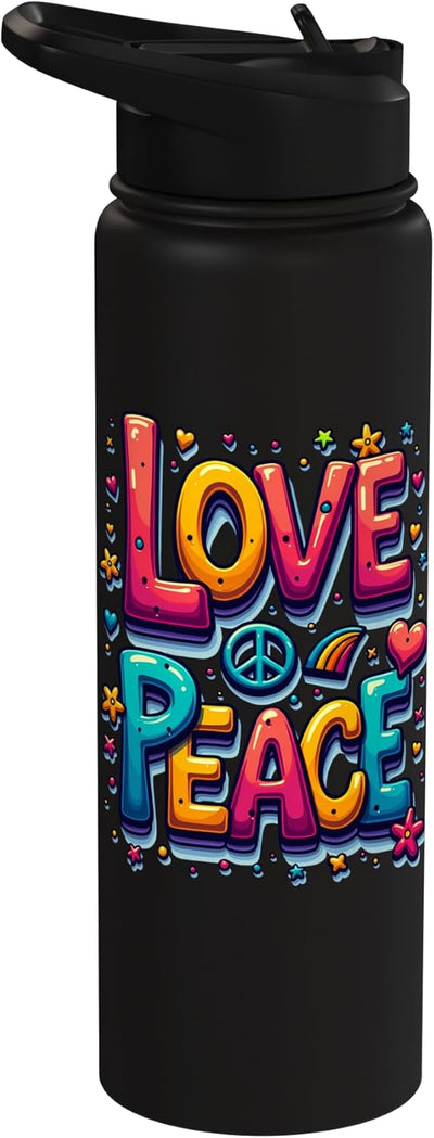 Botella de agua aislada retro flower power groovy love peace hippie