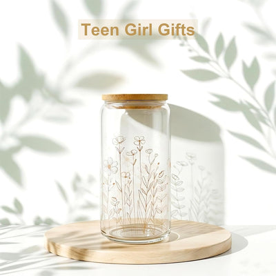 Cesta de regalo para mujer adolescente con taza de cristal