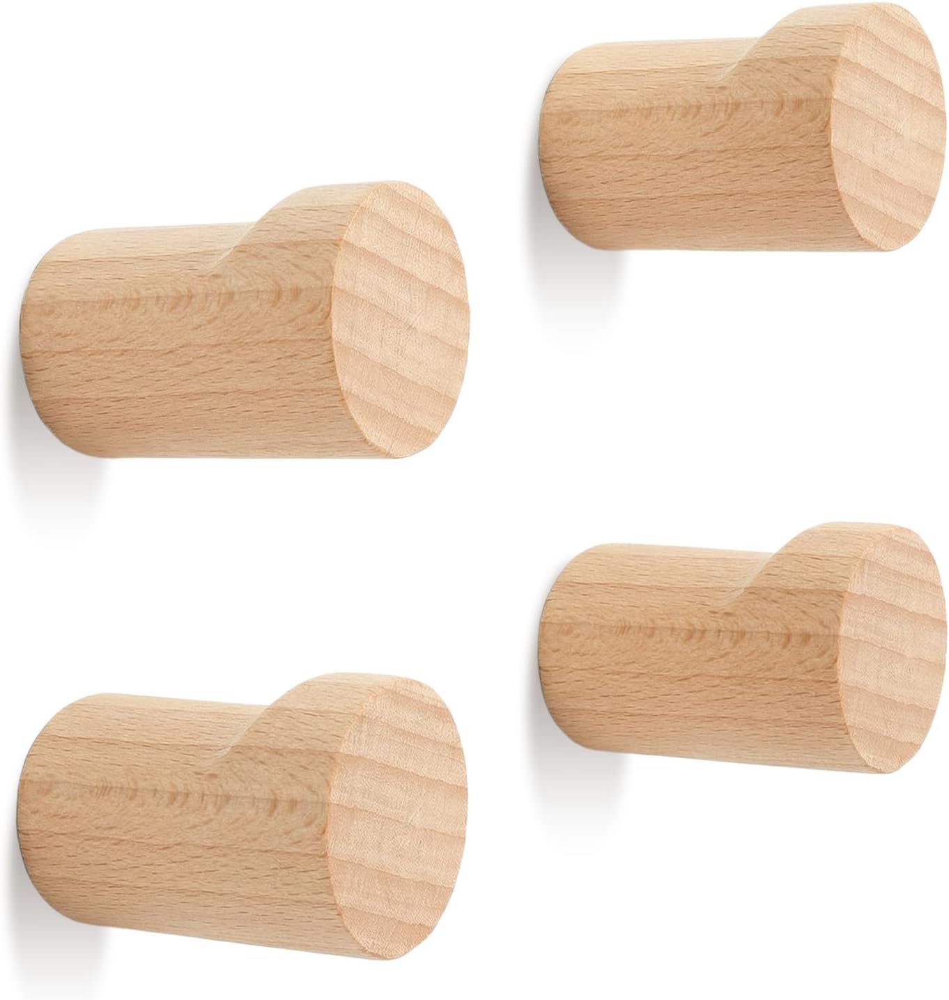 4 Ganchos Madera Natural Rústica para Entrada y Baño