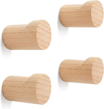 4 Ganchos Madera Natural Rústica para Entrada y Baño