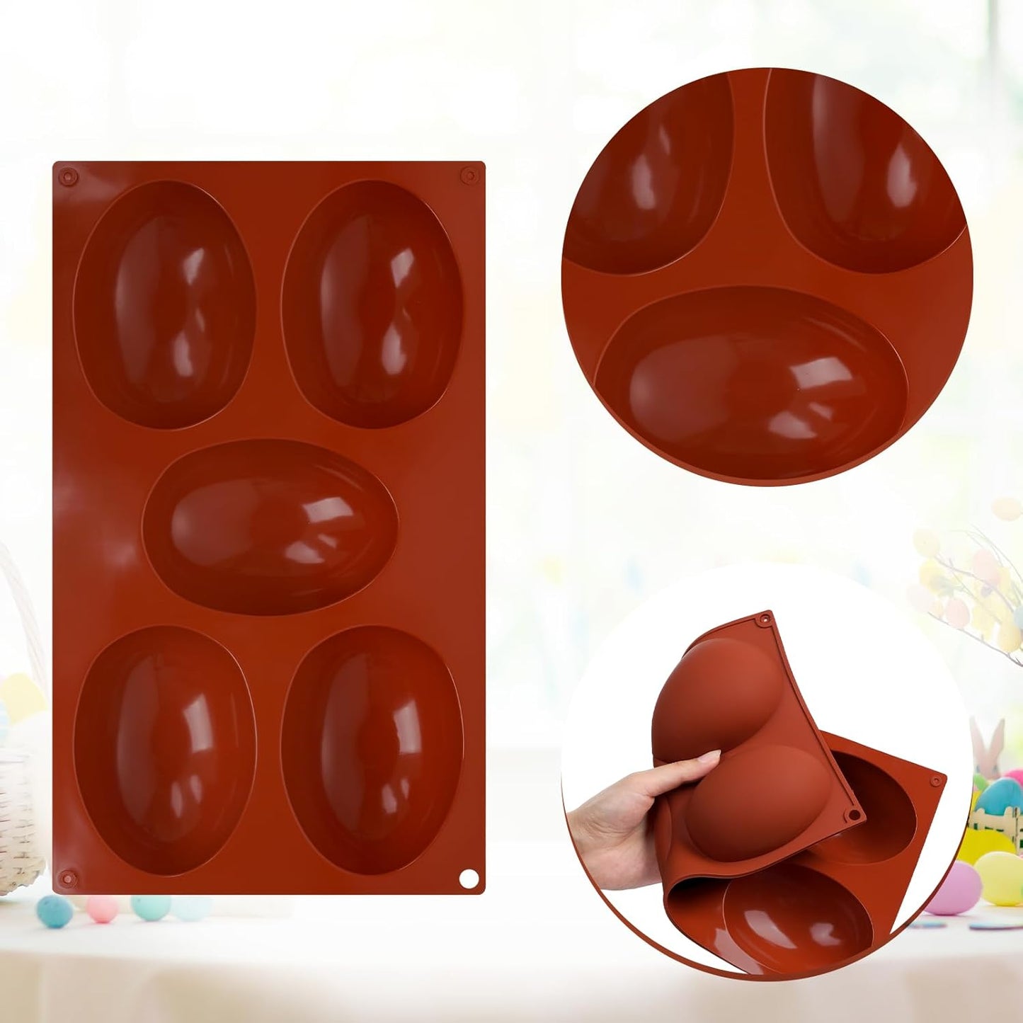 2 Moldes Silicona 5 Cavidades Huevos Hornear Chocolate Dulces