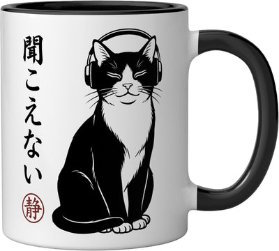 Taza Cerámica Gato Traje Negro/Blanco Música Vintage