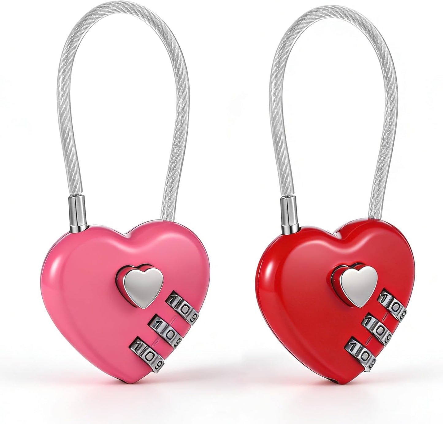 Candado corazón 3 dígitos reajustable rosa con cable 4.3pulg