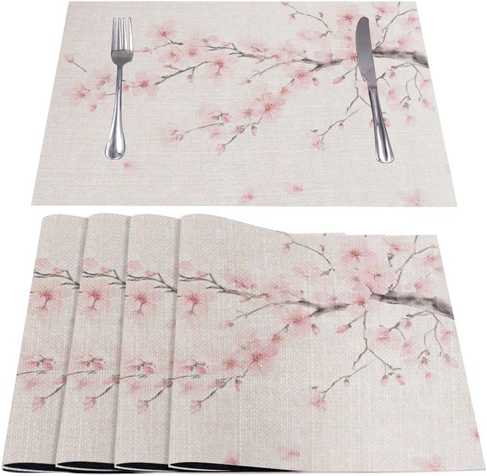 Manteles individuales Sakura con ramas de cerezo y flores sin costuras resistente al calor