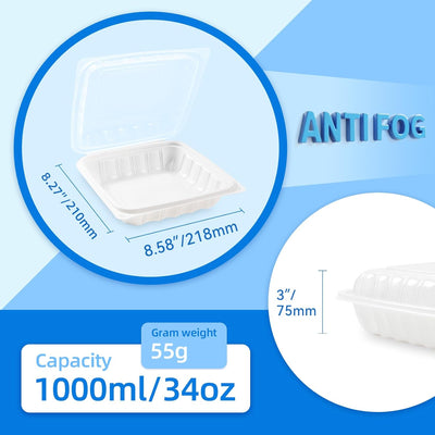 Set 25 contenedores takeout 8pulg 34oz con tapa antiderrap y tazas 12oz