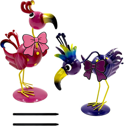 Estatuas pájaros metal para jardín paquete 2 figuras