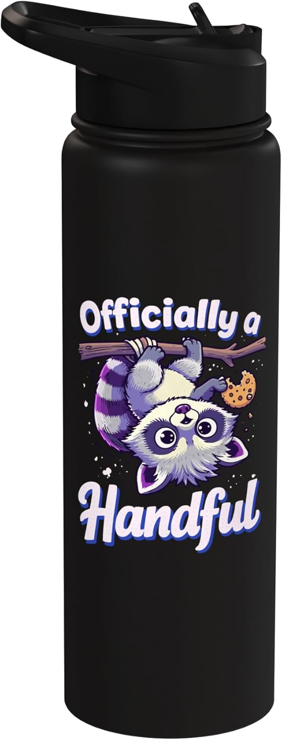 Botella de agua acero inoxidable aislada con raccoon para cumpleaños