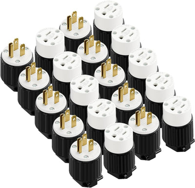 Set 10 enchufes Nema 5-15P 15A 125V cable 3 clavijas blanco y negro