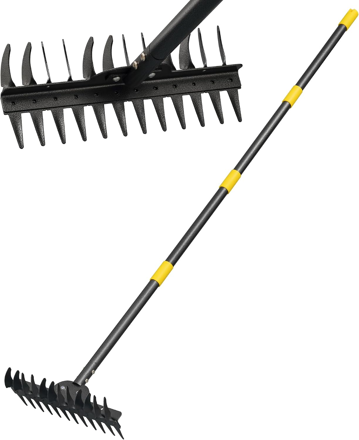 Rastrillo metal jardín 62pulg mango ajustable doble cara