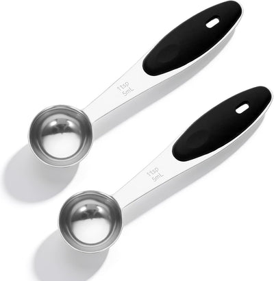 2 Cuchara Medidora Acero Inox Agarre Silicona Negro