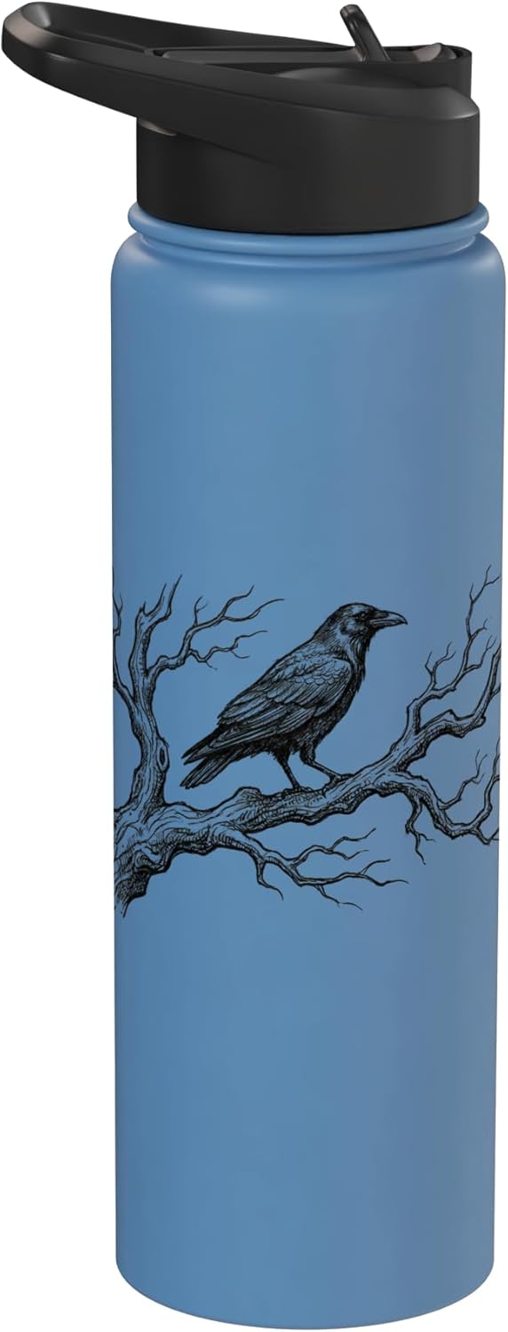 Botella agua acero inox aislada artística corvidos
