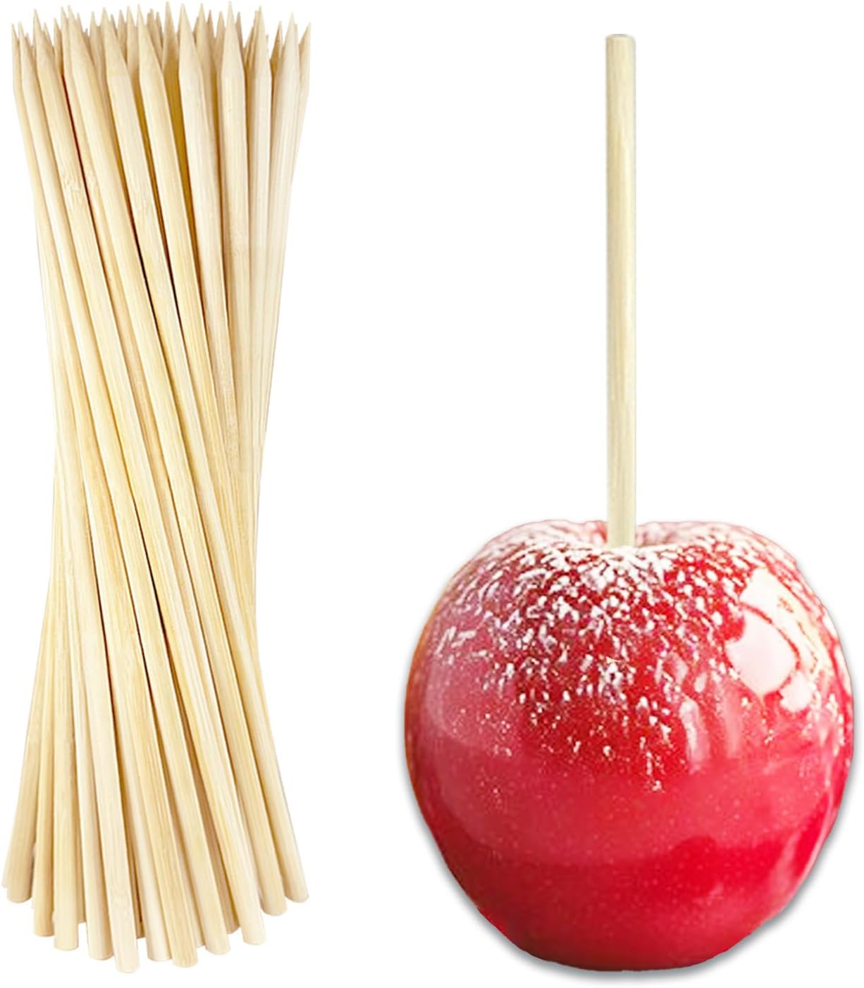 Palitos manzana caramelo 8pulg bambú natural para barbacoa
