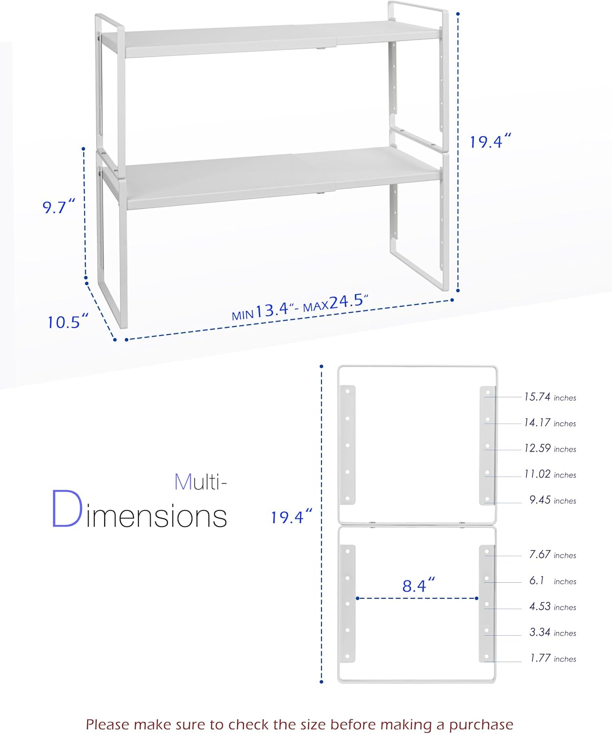 Pack 2 organiz. estantes cocina 5 alturas ajustables