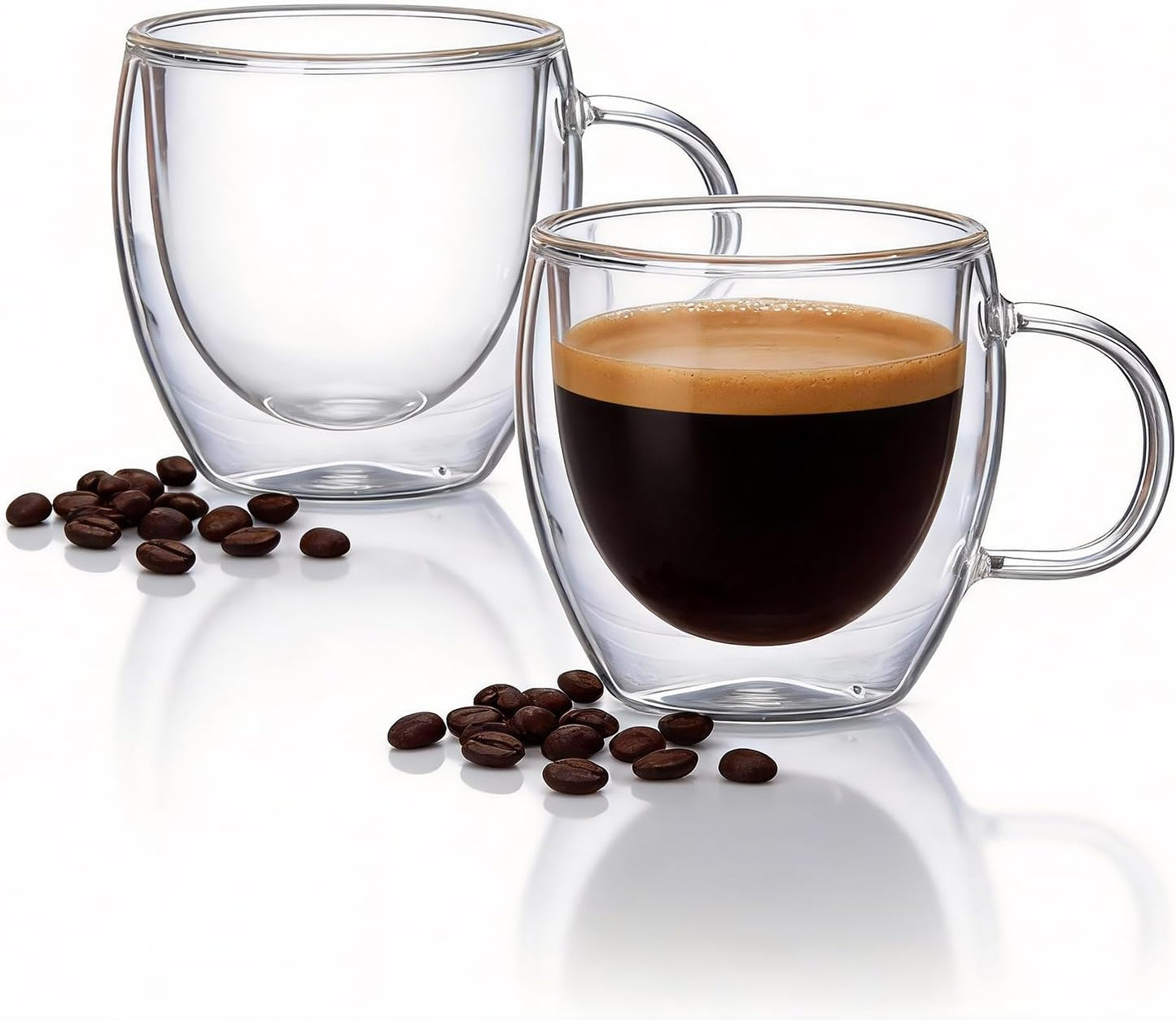 Juego de 2 tazas de café de doble pared demitasse de vidrio transparente