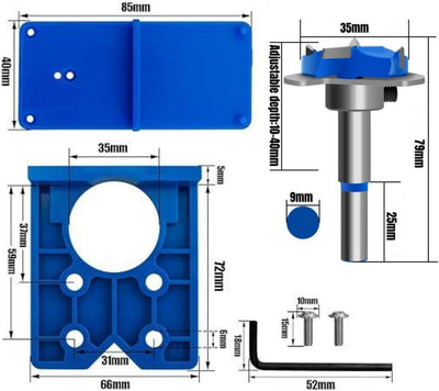 Kit perforación bisagra oculta 1.378pulg con placa guía