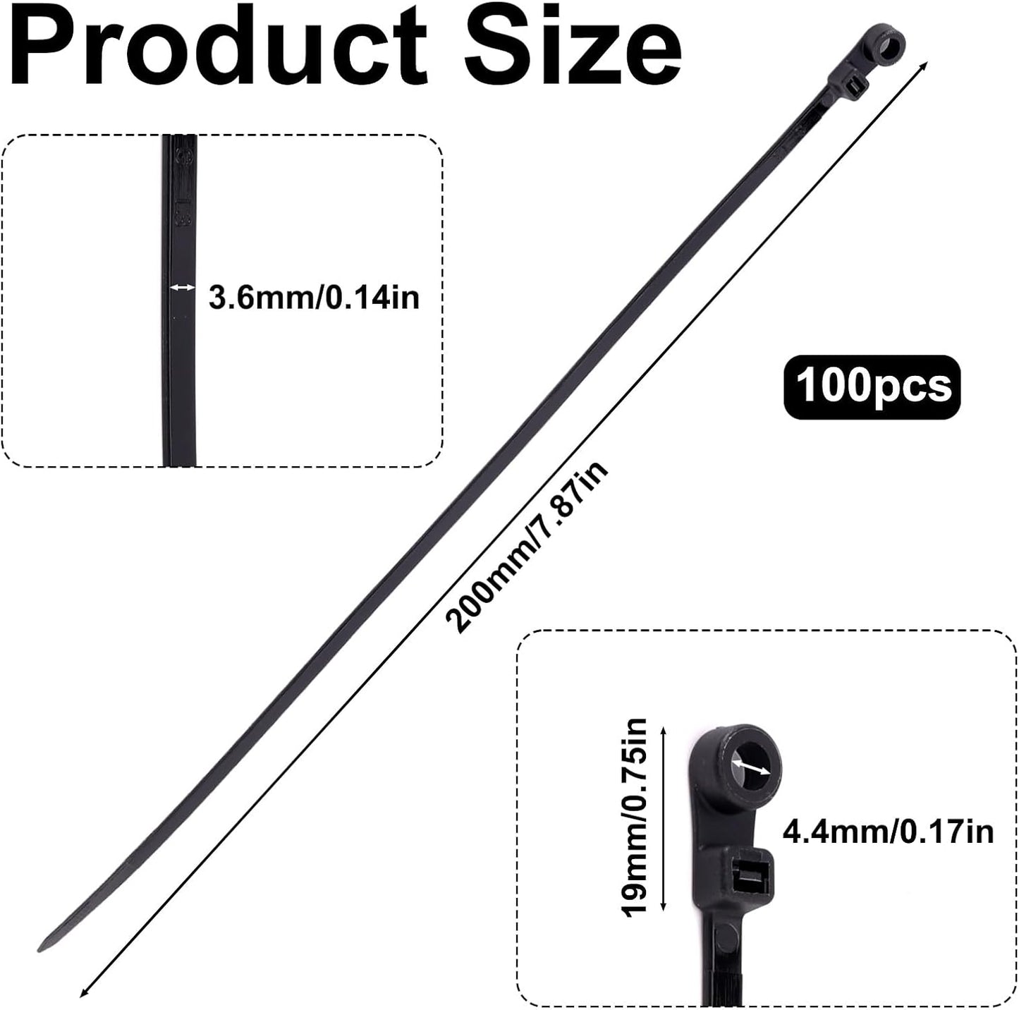 100 Bridas Negras Con Orificio 7.87pulg Universal Para Pared