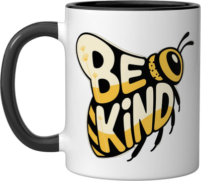 Taza cerámica para amantes de las abejas con flores negra/blanca
