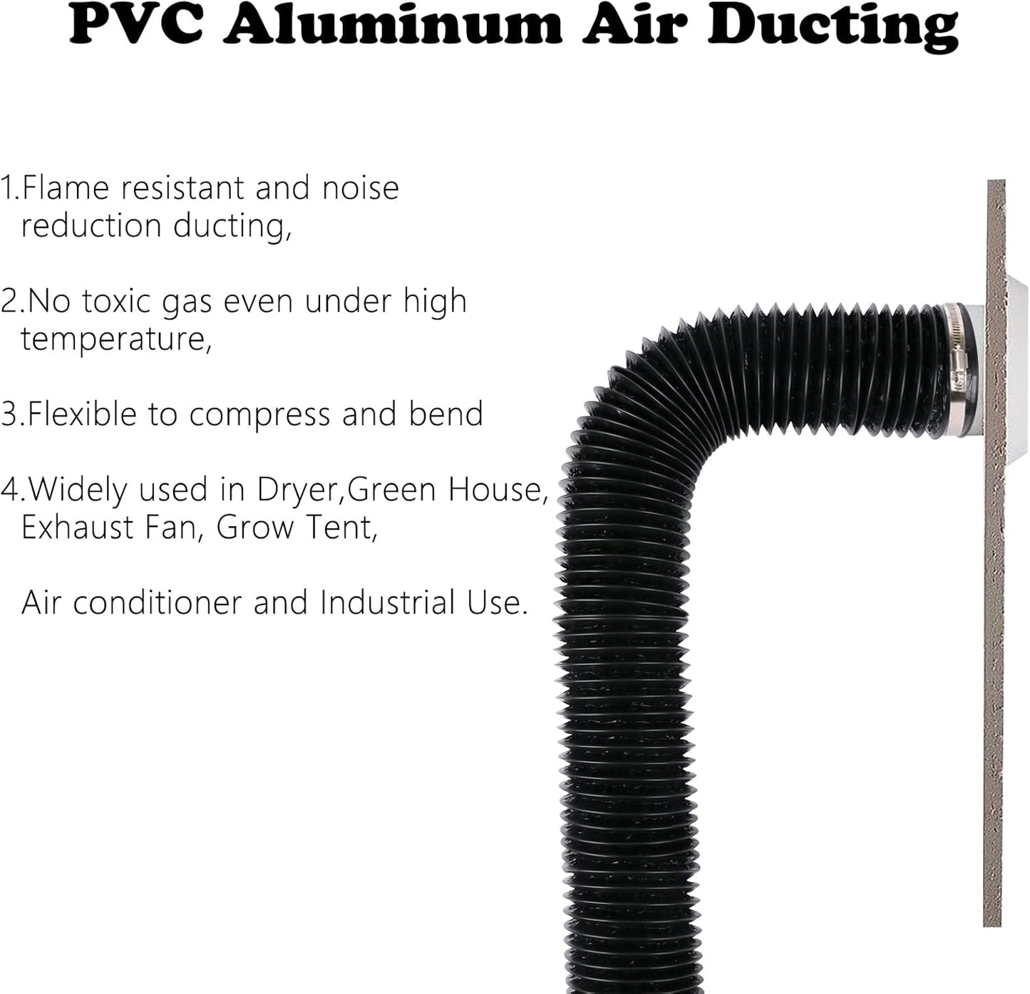 Conducto aire 4pulg negro flexible 15ft kit ventilación aluminio