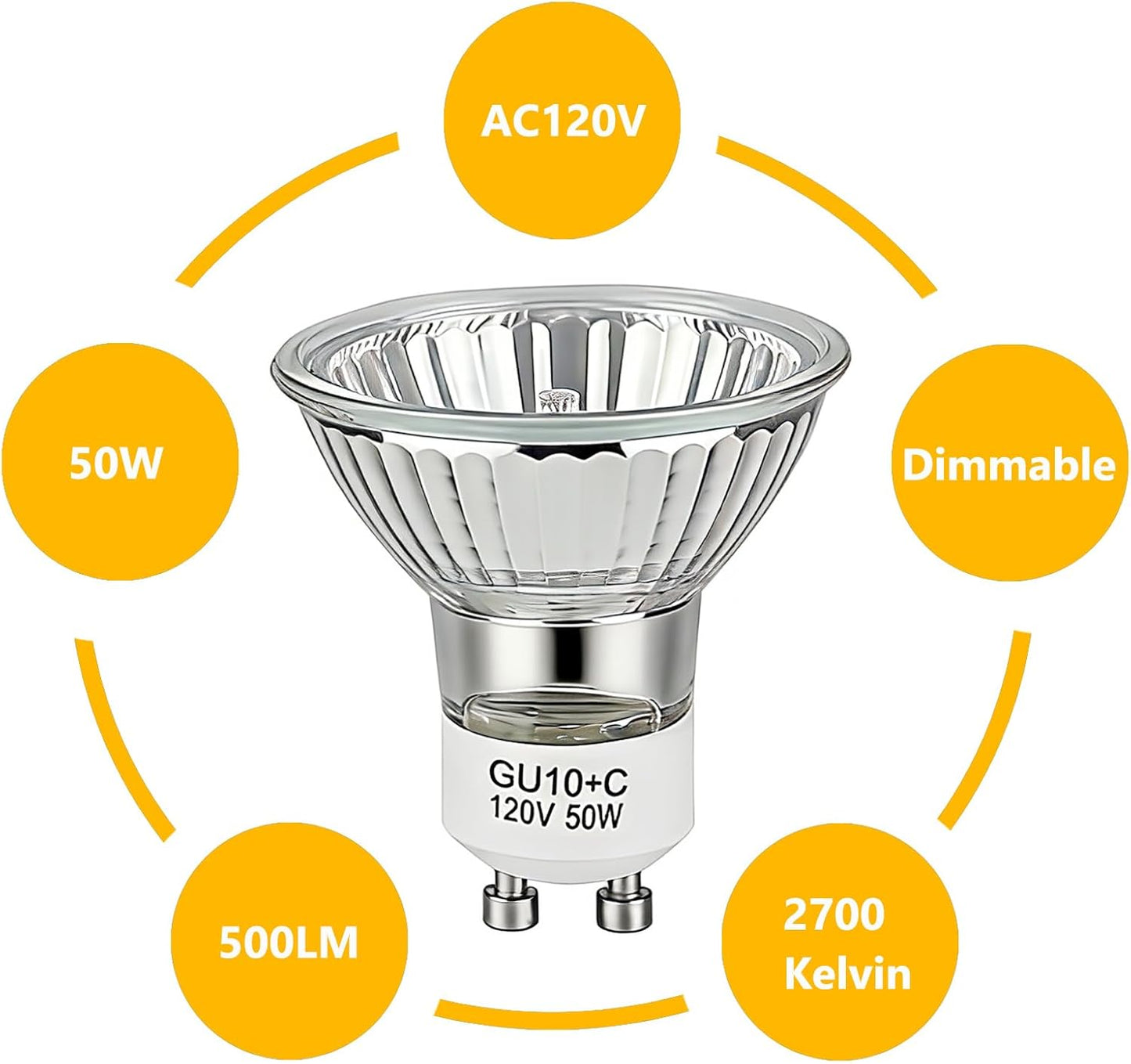 Bombilla halógena GU10 regulable 2700K blanco cálido 50W pack 4