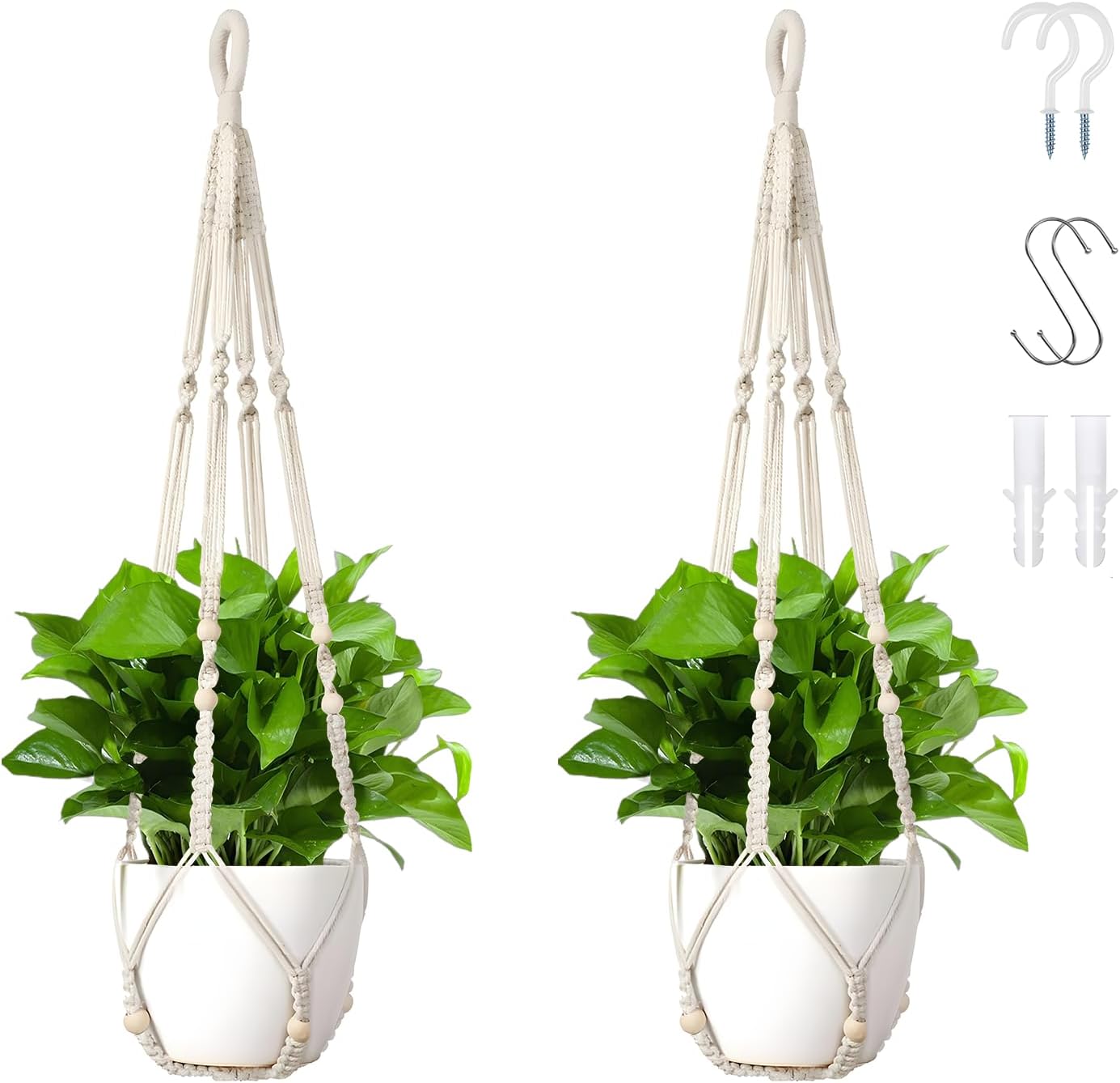 2 Pzas Percha Macramé 35pulg con 4 Ganchos Maceta Colgante Bohemia