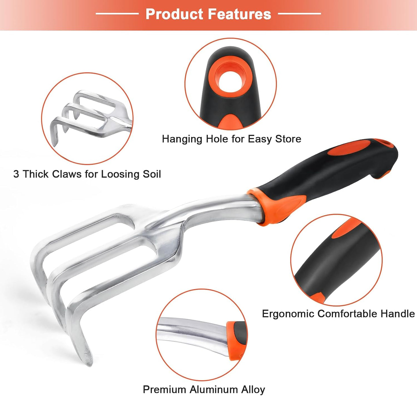 Rastrillo mano jardín con mango ergonómico