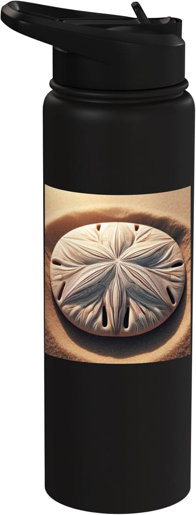 Botella agua acero inox aislada con diseño monedas de arena