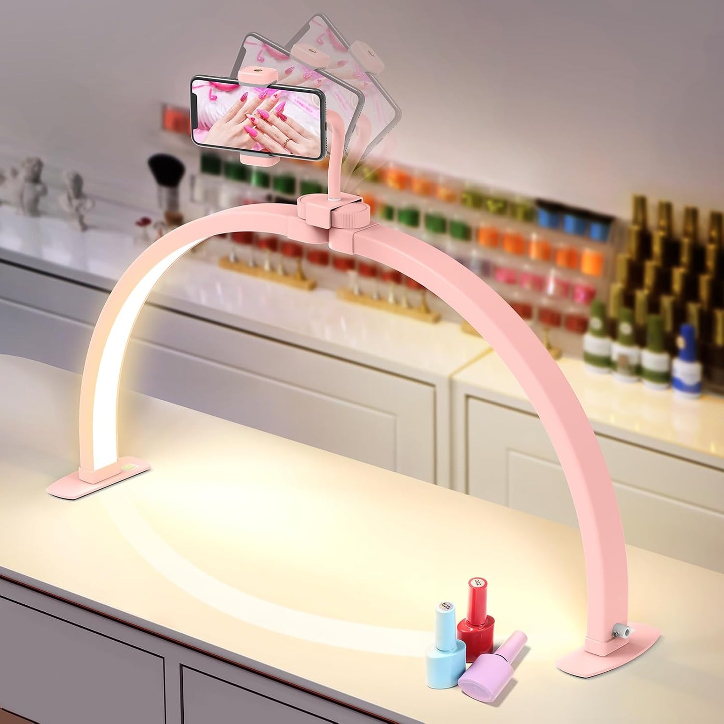 Luz de uñas plegable 29pulg con soporte teléfono 3 modos color