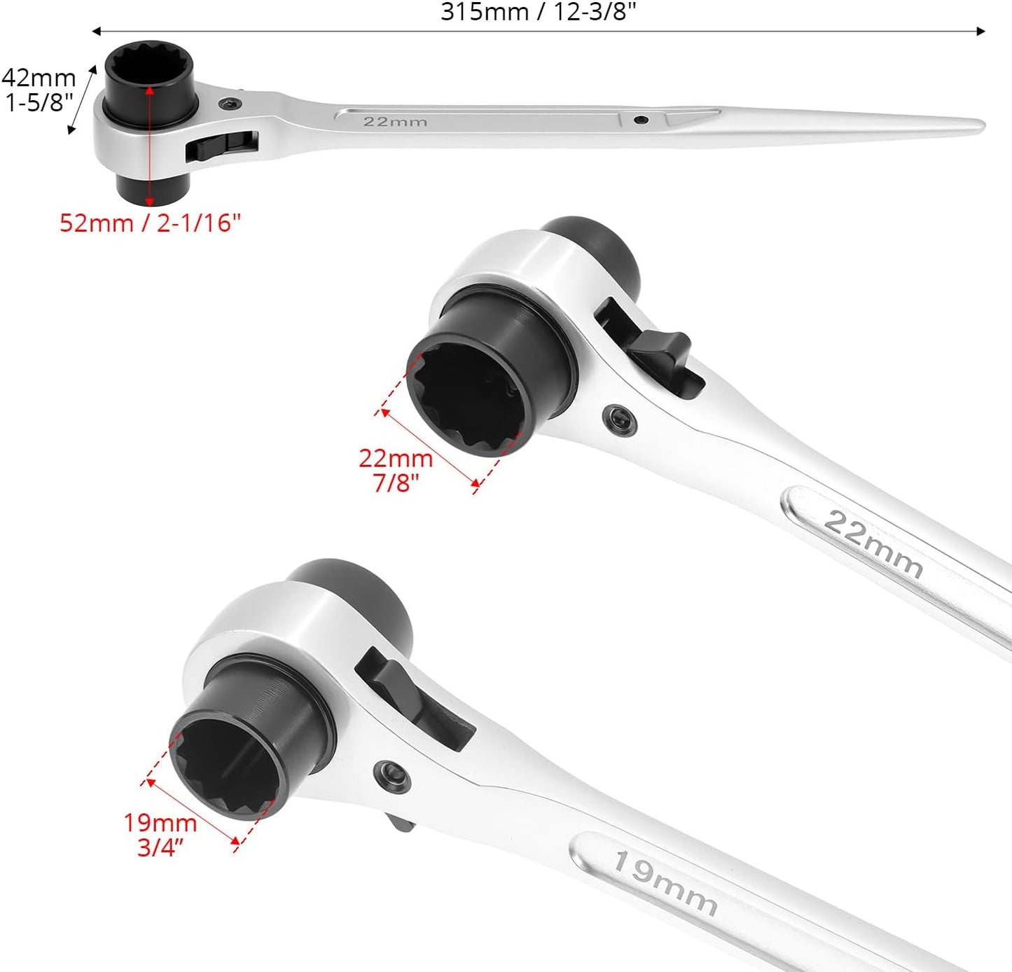 Llave trinquete andamio doble extremo 12.5pulg plata