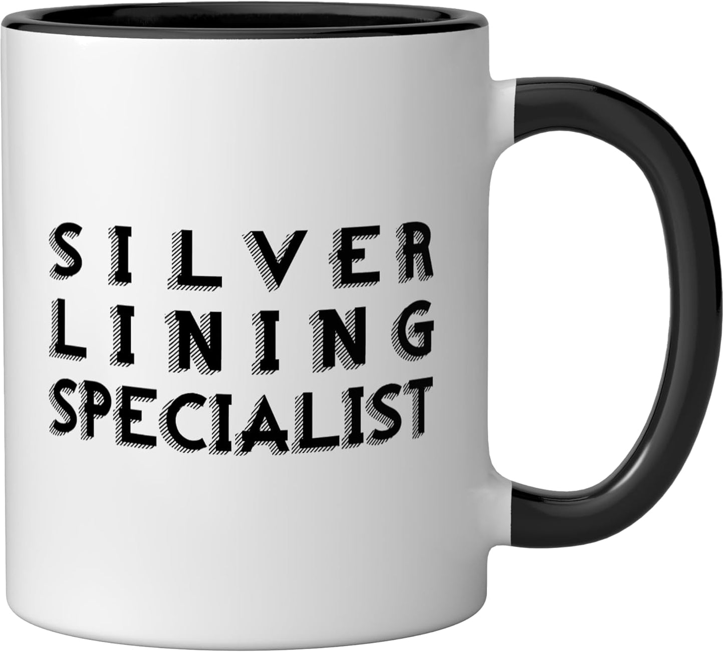 Taza cerámica Silver Lining Optimista con diseño negro y blanco