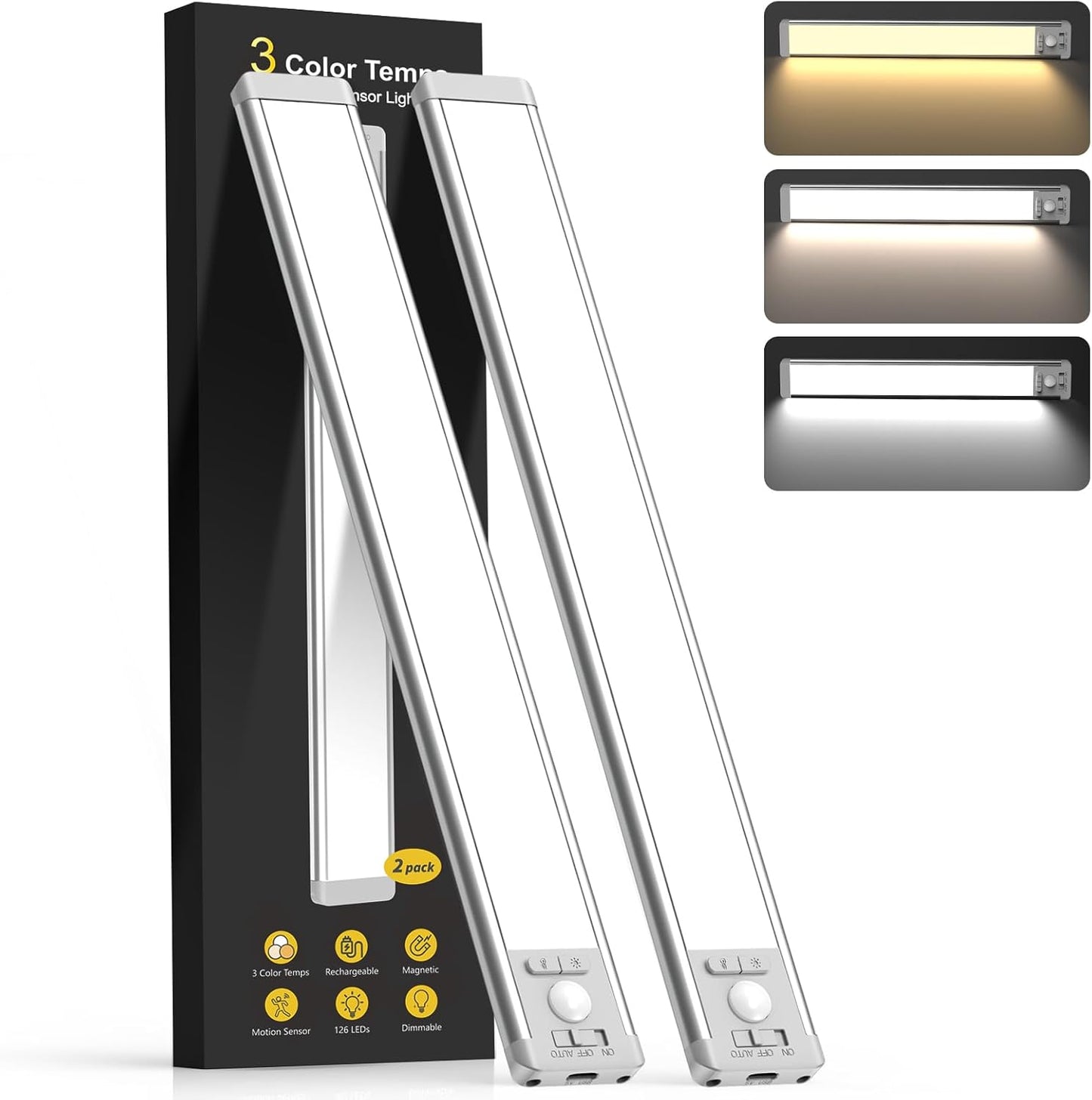 Iluminación gabinete 14.7pulg 3 temperaturas 2 luces recargables sensor movimiento