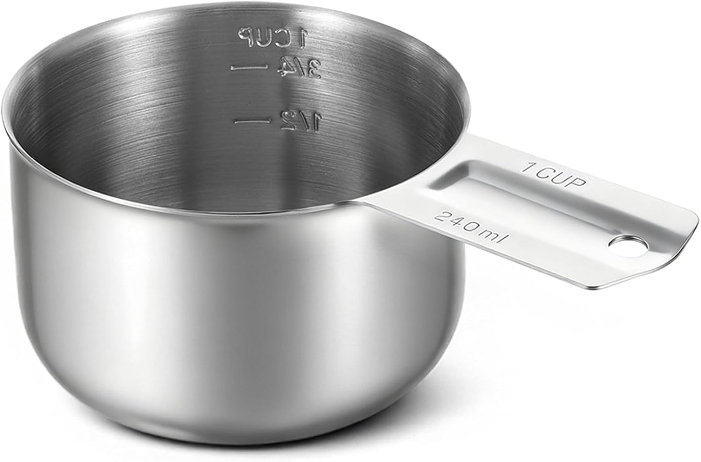 Taza medidora acero inox con cuchara metal escala interior