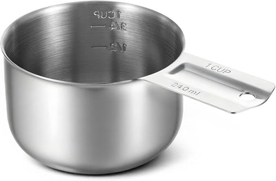 Taza medidora acero inox con cuchara metal escala interior