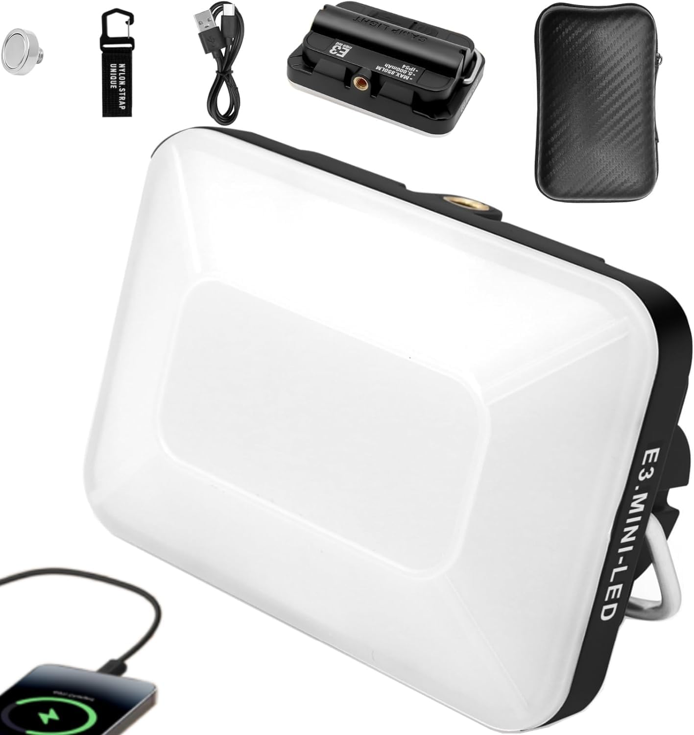 Linterna camping recargable 5000mAh 850LM 6 modos IP54 negro
