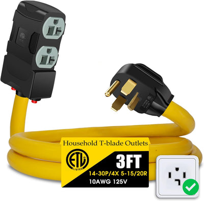 Adaptador 30A a 20A NEMA 14-30P a 5-20R con disyuntor