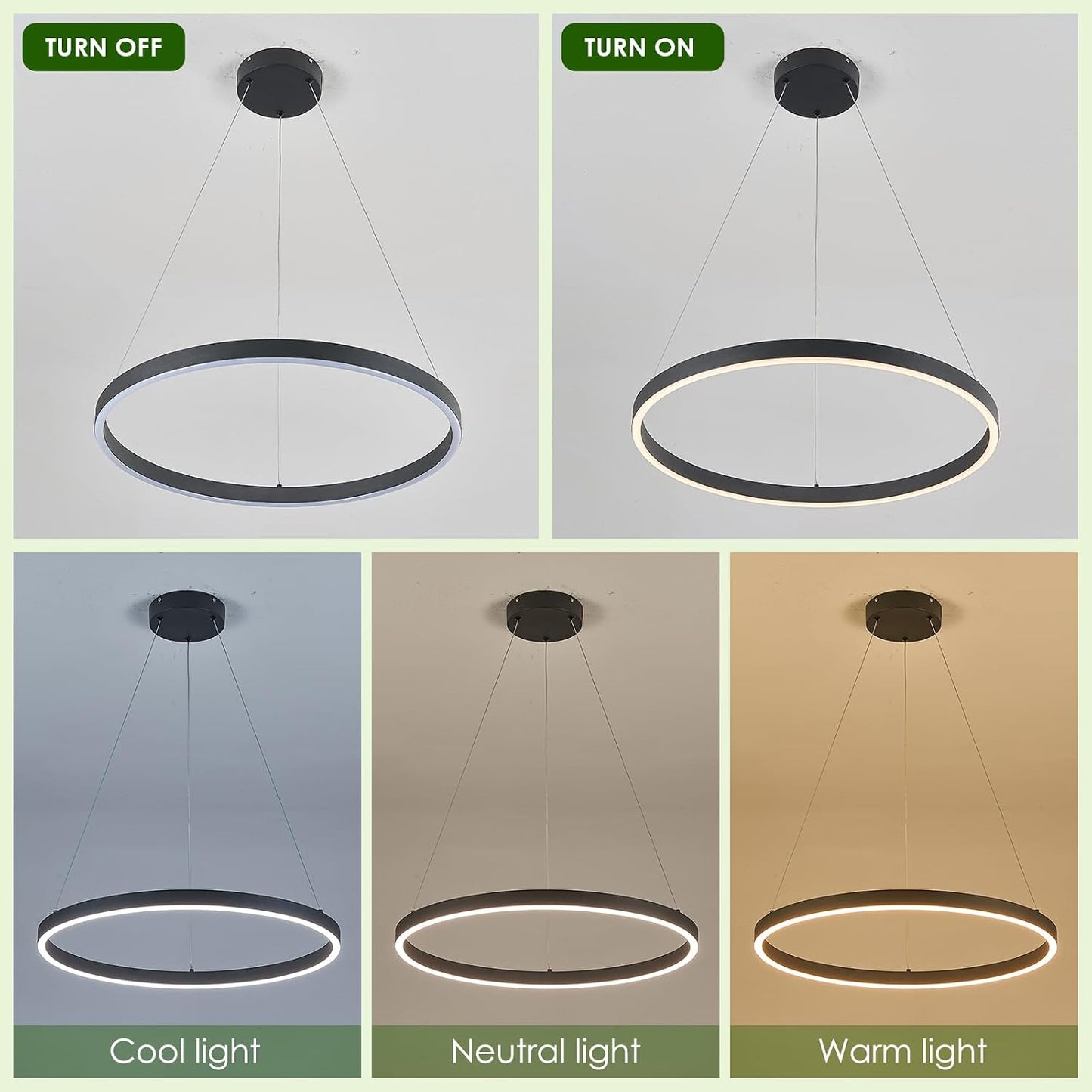 Lámpara colgante redonda LED regulable control remoto 23.6pulg