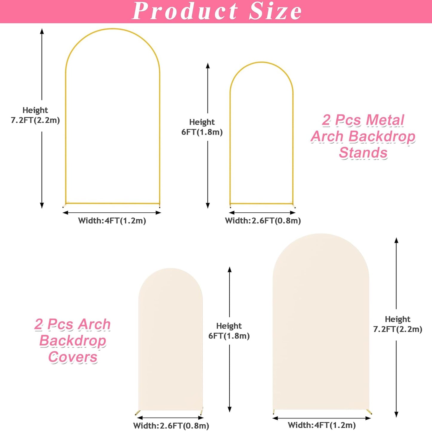 2 Soportes Arco Metal para Telón Chiara 7.2x6ft Beige